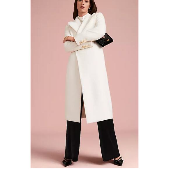 NWOT Ann taylor Long Line Double Breasted Coat Ivory Snow White Small - Picture 2 of 6